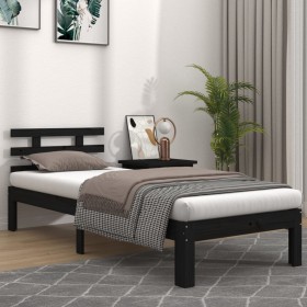 Estructura de cama individual madera maciza negra 