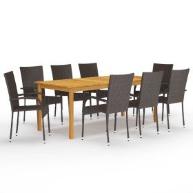 Juego de comedor de jardín de 9 piezas marrón Juego de comedor de jardín de 9 piezas marrón