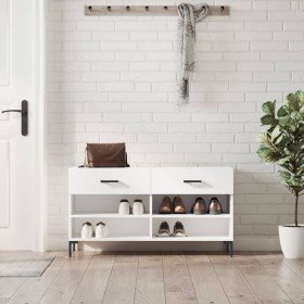Banco zapatero madera de ingeniería blanco brillo 102x35x55 cm Banco zapatero madera de ingeniería blanco brillo 102x35x55 cm
