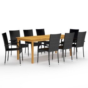 Juego de comedor de jardín de 9 piezas negro Juego de comedor de jardín de 9 piezas negro