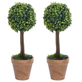 Plantas de boj artificial 2 uds forma bola maceta verde 33 cm