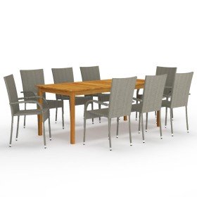 Juego de comedor de jardín 9 piezas gris en Conjuntos de jardín | Comprar online en Foro24