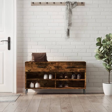 Banco zapatero madera de ingeniería roble ahumado 102x35x55 cm