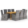 Juego de comedor para jardín 9 piezas gris