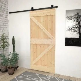 Schiebetür mit Beschlägen aus massivem Kiefernholz, 90 x 210 cm von vidaXL, Türen - Ref: Foro24-3057498, Preis: 198,91 €, Rab...