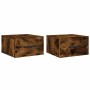Mesitas de noche de pared 2 uds color roble ahumado 35x35x20 cm