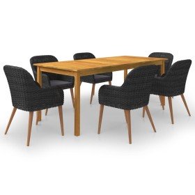 Juego de comedor para jardín de 7 piezas negro Juego de comedor para jardín de 7 piezas negro