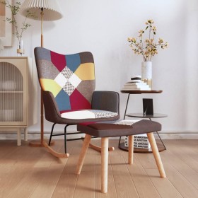 Silla mecedora con reposapiés tela patchwork