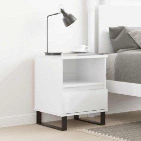 Mesita de noche madera contrachapada blanco brillo 40x35x50 cm Mesita de noche madera contrachapada blanco brillo 40x35x50 cm