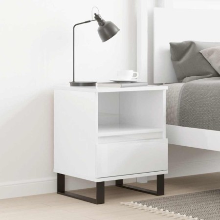 Mesita de noche madera contrachapada blanco brillo 40x35x50 cm