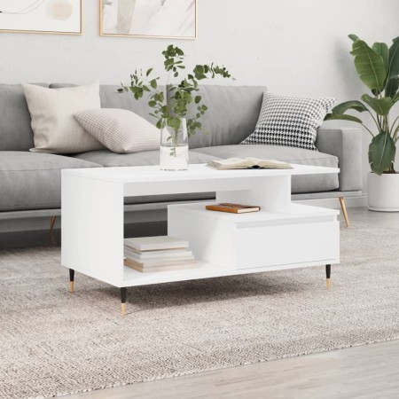 Mesa de centro madera contrachapada blanca 90x49x45 cm