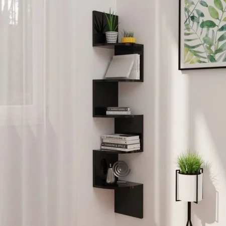 Glossy black chipboard wall corner shelf 19x19x123 cm by vidaXL, Shelves and shelves - Ref: Foro24-326838, Price: 34,26 €, Di...