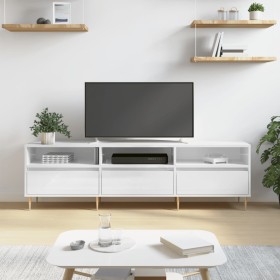 Mueble de TV madera contrachapada blanco brillo 150x30x44,5 cm Mueble de TV madera contrachapada blanco brillo 150x30x44,5 cm