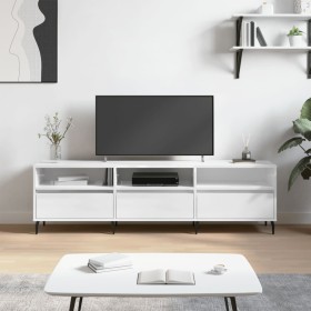 Mueble de TV madera contrachapada blanco brillo 150x30x44,5 cm Mueble de TV madera contrachapada blanco brillo 150x30x44,5 cm