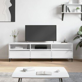 Mueble de TV madera contrachapada blanco brillo 150x30x44,5 cm Mueble de TV madera contrachapada blanco brillo 150x30x44,5 cm
