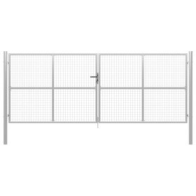 Puerta de jardín de acero galvanizado, 415 x 150 cm, color plata Puerta de jardín de acero galvanizado, 415 x 150 cm, color plata