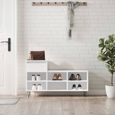 Mueble zapatero madera contrachapada blanco brillo 102x36x60 cm