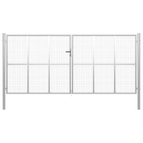 Puerta de jardín de acero galvanizado, 415 x 175 cm, color plata Puerta de jardín de acero galvanizado, 415 x 175 cm, color plata