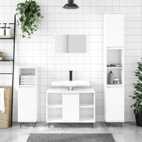 Armario de baño madera contrachapada blanco brillo 30x30x100 cm en Muebles de baño | Comprar online en Foro24