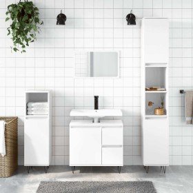 Armario de baño madera contrachapada blanco brillo 65x33x60 cm