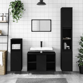 Mueble de baño madera de ingeniería negro 80x33x60 cm en Tocadores de baño | Comprar online en Foro24