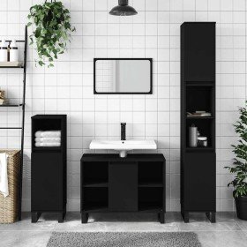 Mueble de baño madera de ingeniería negro 80x33x60 cm Mueble de baño madera de ingeniería negro 80x33x60 cm