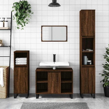 Mueble de baño madera de ingeniería roble marrón 80x33x60 cm
