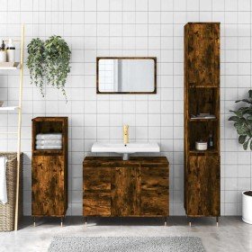 Mueble de baño madera de ingeniería roble ahumado 80x33x60 cm