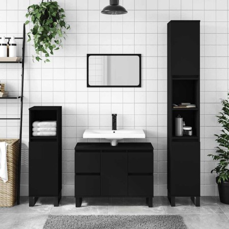 Mueble de baño madera de ingeniería negro 80x33x60 cm