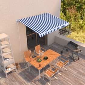 Toldo automático retráctil azul y blanco 300x250 cm Toldo automático retráctil azul y blanco 300x250 cm