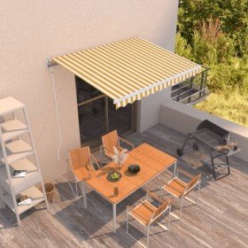 Toldo retráctil automático amarillo y blanco 350x250 cm Toldo retráctil automático amarillo y blanco 350x250 cm