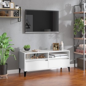 Mueble de TV madera contrachapada blanco brillo 100x34,5x44,5cm Mueble de TV madera contrachapada blanco brillo 100x34,5x44,5cm