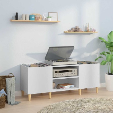 Mueble para discos de madera de ingeniería blanco 121x38x48 cm