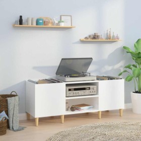 Mueble discos madera contrachapada blanco brillo 121x38x48 cm Mueble discos madera contrachapada blanco brillo 121x38x48 cm