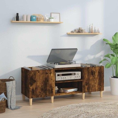 Mueble discos madera contrachapada roble ahumado 121x38x48 cm