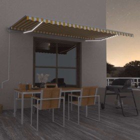 Toldo automático LED sensor de viento amarillo/blanco 500x300cm Toldo automático LED sensor de viento amarillo/blanco 500x300cm