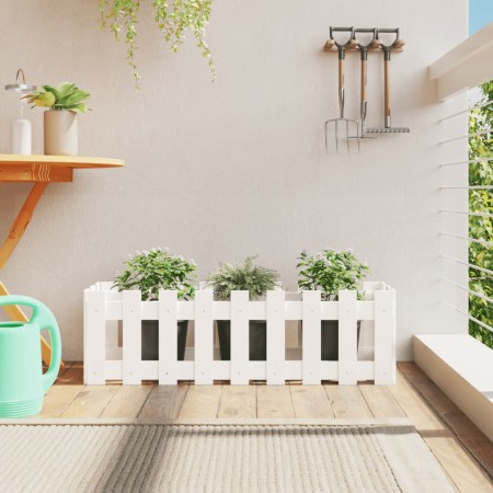 Arriate elevado jardín con valla madera pino blanco 100x30x30cm en Maceteros y jardineras | Comprar online en Foro24