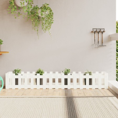 Arriate elevado jardín con valla madera pino blanco 200x30x30cm en Maceteros y jardineras | Comprar online en Foro24