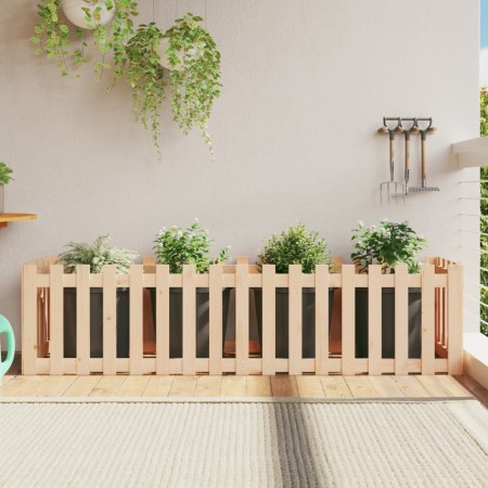 Arriate elevado jardín con valla madera maciza pino 200x50x50cm en Maceteros y jardineras | Comprar online en Foro24