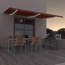 Toldo automático LED sensor de viento naranja marrón 600x300 cm Toldo automático LED sensor de viento naranja marrón 600x300 cm