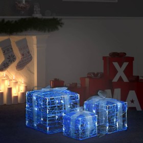 Caja decorativa de regalo Navidad acrílico 3 pzas blanco frío
