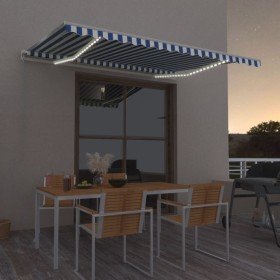 Toldo manual retráctil con LED azul y blanco 400x350 cm Toldo manual retráctil con LED azul y blanco 400x350 cm