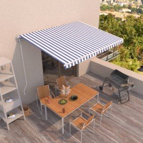 Toldo automático retráctil azul y blanco 400x350 cm Toldo automático retráctil azul y blanco 400x350 cm