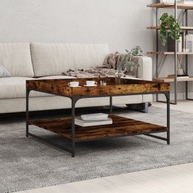 Mesa de centro madera ingeniería y hierro roble humo 80x80x45cm Mesa de centro madera ingeniería y hierro roble humo 80x80x45cm