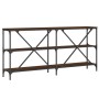 Mesa consola hierro madera ingeniería roble marrón 160x30x75 cm