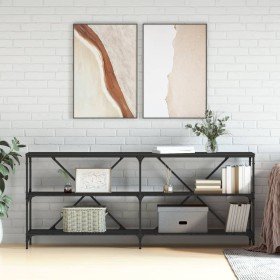Mesa consola hierro y madera de ingeniería negro 180x30x75 cm Mesa consola hierro y madera de ingeniería negro 180x30x75 cm