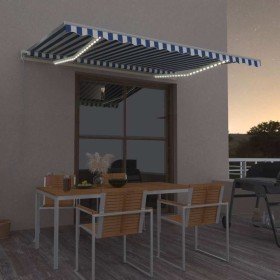 Toldo automático LED sensor de viento azul y blanco 450x350 cm Toldo automático LED sensor de viento azul y blanco 450x350 cm