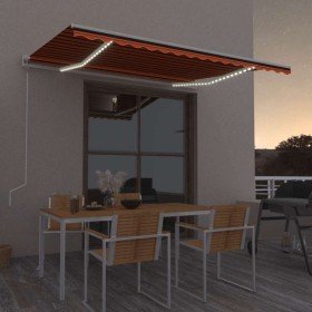 Toldo automático LED sensor de viento naranja marrón 450x350 cm Toldo automático LED sensor de viento naranja marrón 450x350 cm