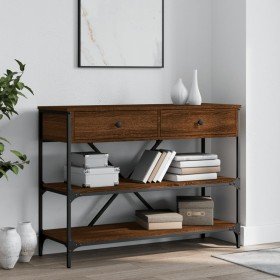 Mesa consola cajones estantes madera de ingeniería roble marrón Mesa consola cajones estantes madera de ingeniería roble marrón