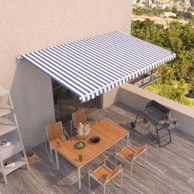Toldo retráctil manual azul y blanco 500x350 cm Toldo retráctil manual azul y blanco 500x350 cm